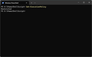 PowerShellで「Get-ExecutionPolicy」コマンドを実行する画面キャプチャ