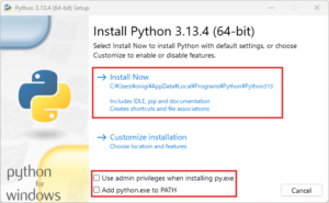 Pythonインストーラー実行中の画面キャプチャ(トップ画面)