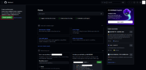ログイン済みであれば、GitHubダッシュボードが表示されるため、右上の「+」ボタンから「New repository」を押すか、左サイドバーの「Create repository」または「New」ボタンを押す操作(Create repository)の画面キャプチャ