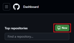 ログイン済みであれば、GitHubダッシュボードが表示されるため、右上の「+」ボタンから「New repository」を押すか、左サイドバーの「Create repository」または「New」ボタンを押す操作(New)の画面キャプチャ