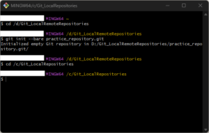 Git Bash上で「cd」コマンドを実行し、ローカルリポジトリを作成する場所に移動する操作の画面キャプチャ
