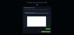 復元コードをダウンロードしたら、「I have saved the recovery codes」ボタンを押す操作の画面キャプチャ