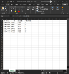 検索結果Excelファイルの画面キャプチャ