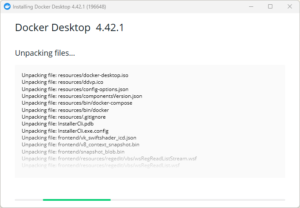 Docker Desktopインストーラー実行中の画面キャプチャ（インストール中の画面）