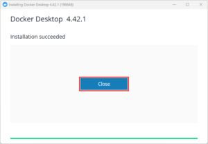 Docker Desktopインストーラー実行中の画面キャプチャ（インストール完了画面）