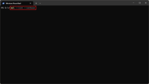 ターミナルが表示されるため、WSL2の状態やバージョンを確認するコマンドを入力し、Enterキーを押す（コマンド実行前）操作の画面キャプチャ