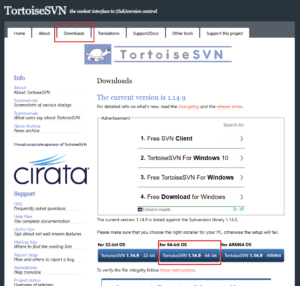 TortoiseSVN公式サイトのDownloadsページの画面キャプチャ