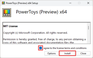 Microsoft PowerToysインストーラー実行中の画面キャプチャ(トップ画面)