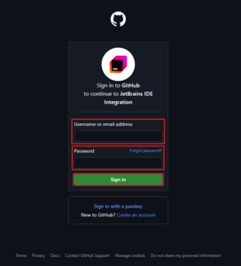 「GitHubログイン」画面が表示されるため、ログイン情報を入力し、「Sign in」ボタンを押す操作の画面キャプチャ