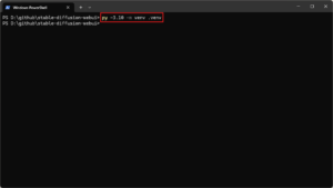 以下のコマンドで、仮想環境(venv)を作成する(「py」ランチャーが使用できる場合)操作の画面キャプチャ