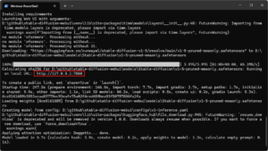 以下のコマンドで、「Stable Diffusion web UI」を起動する(PowerShell)操作の画面キャプチャ