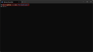 仮想環境用フォルダを絶対パスで指定する場合（pythonコマンドの場合）の画面キャプチャ