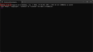 仮想環境用フォルダを相対パスで指定する場合（pythonコマンドの結果のpython実行ファイルのバージョン確認）の画面キャプチャ