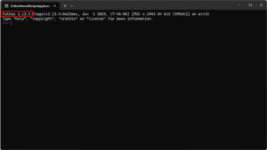 仮想環境用フォルダを絶対パスで指定する場合（pythonコマンドの結果のpython実行ファイルのバージョン確認）の画面キャプチャ