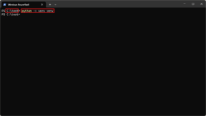 仮想環境用フォルダを相対パスで指定する場合（pythonコマンドの場合）の画面キャプチャ