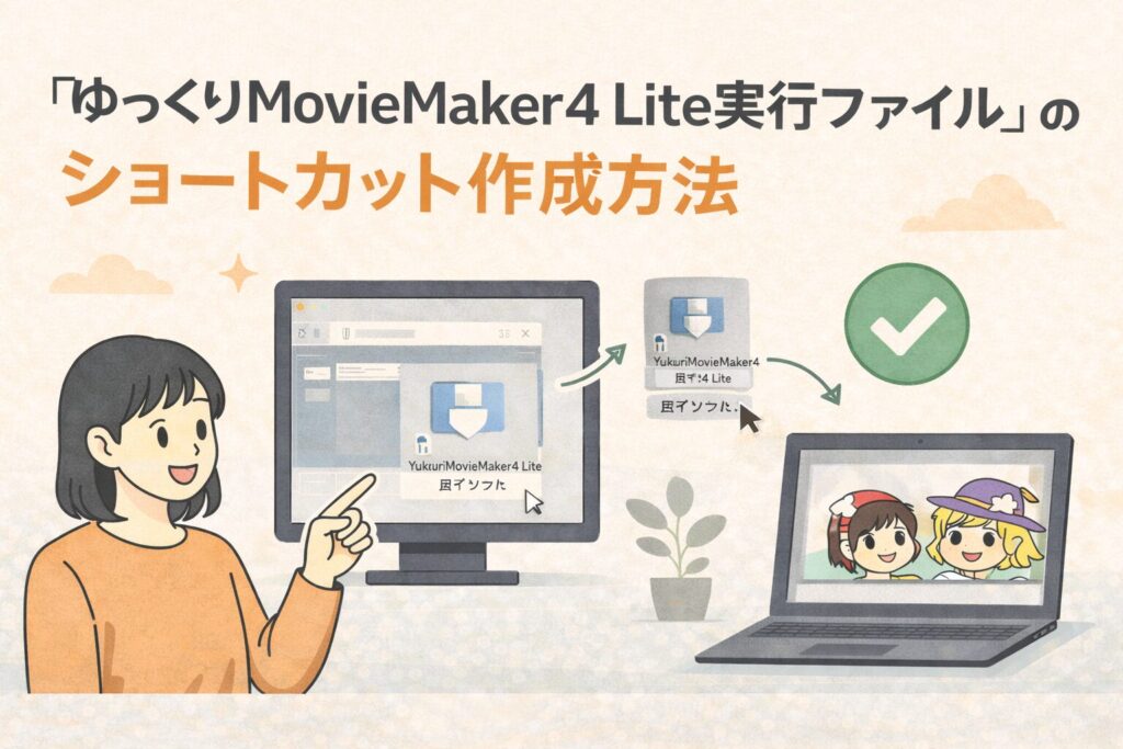 （任意）「ゆっくりMovieMaker4 Lite実行ファイル」のショートカット作成方法のアイキャッチ画像