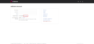 JetBrainsアカウント画面の「Country/Region」の右側にある「Change」リンクを押す操作の画面キャプチャ