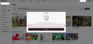 「Add Email」ポップアップ画面の「Your Email」と書かれたテキストボックスに任意のメールアドレスを入力し、「Continue」ボタンを押す操作の画面キャプチャ