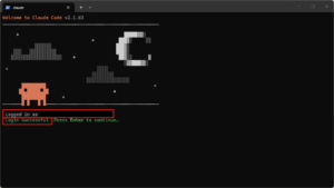 Claude Code CLIの画面に接続したClaudeアカウントとログイン成功のメッセージが表示されるため、「Enter」キーを押す操作の画面キャプチャ