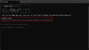 「Sandbox ready（サンドボックス準備完了）」のメッセージが表示される画面の画面キャプチャ