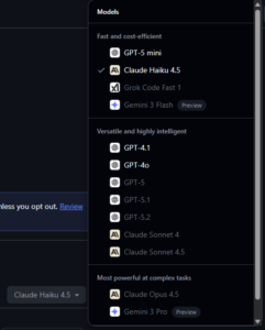 モデル選択プルダウンの選択肢の画面キャプチャ1