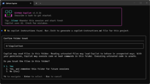 「copilot」コマンドを実行する操作の画面キャプチャ（実行結果例）