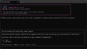 作業フォルダ内のファイルを信頼するか確認するメッセージが表示されるため、「1. Yes（はい）」を選択し、「Enter」キーを押す操作の画面キャプチャ（実行結果例）