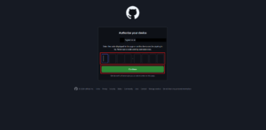 認証コード入力画面が表示されるため、ターミナルに表示されている認証コード（青色）を入力後、「Continue（続ける）」ボタンを押す操作の画面キャプチャ2