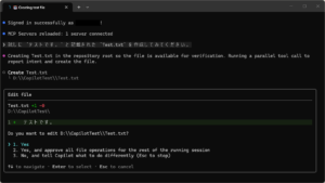 GitHub Copilot CLIに指示（プロンプト）を入力し、「Enter」キーを押す操作の画面キャプチャ（実行結果例）