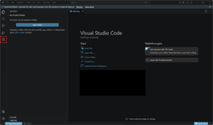 Visual Studio Codeが起動するため、左サイドメニューの「Extensions（拡張機能）」のボタンを押す操作の画面キャプチャ