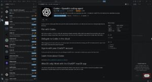 Codexのサイドバーの下部にCodexの説明が表示されるため、説明が終わるまで「Next」ボタンを押し続ける操作の画面キャプチャ1