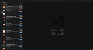 「拡張機能」の画面が表示されるため、上部にある検索テキストボックスに「claude code」と入力し、表示された「Claude Code for VS Code」という拡張機能の「インストール」ボタンを押す操作の画面キャプチャ