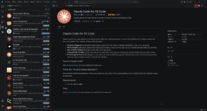 「Claude Code for VS Code」の画面が表示され、すぐにインストールが完了し、右上辺り「Claudeのアイコン」ボタンが表示されるため、そのボタンを押す操作の画面キャプチャ