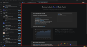 「Gemini Code Assist」の画面が表示され、すぐにインストールが完了し、右下辺り「Geminiのアイコン」ボタンが表示されるため、そのボタンを押す操作の画面キャプチャ