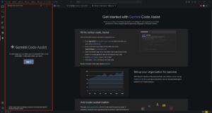 左側に「Gemini Code Assist」サイドバーが表示されるため、「Sign in」ボタンを押す操作の画面キャプチャ
