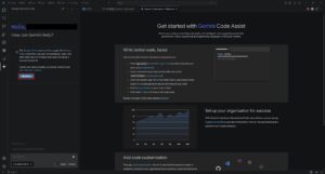 「Gemini Code Assist」サイドバーに表示されている確認メッセージなどの画面キャプチャ