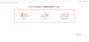 Cloudflareの利用方法を選択する画面が表示されるため、任意の選択肢を選ぶ操作の画面キャプチャ1