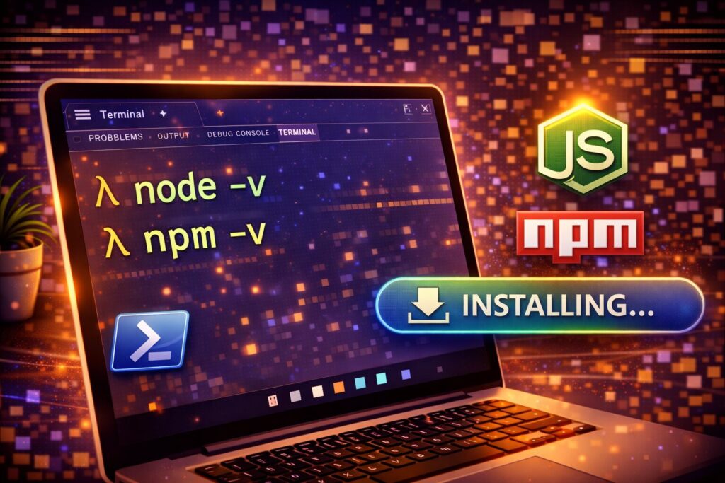 (任意)ターミナル(PowerShell)で「node」コマンドと「npm」コマンドを試し打ちするのアイキャッチ画像